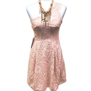 Weddington Way Floral Lace One Shoulder Pink Dress